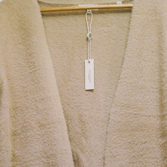 NWT MAX STUDIO LONDON BEIGE OPEN FRONT LONG CARDIGAN NYLON/POLYESTER M MSRP $168 - Picture 4 of 10